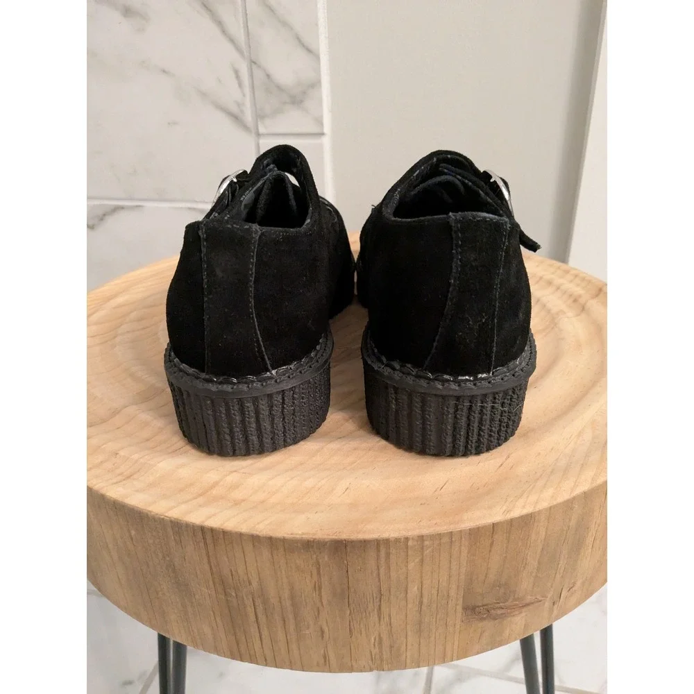 NWOT T.U.K. Black Suede Monk‎ Strap Creepers Platform Shoes Size US 7 EU 40